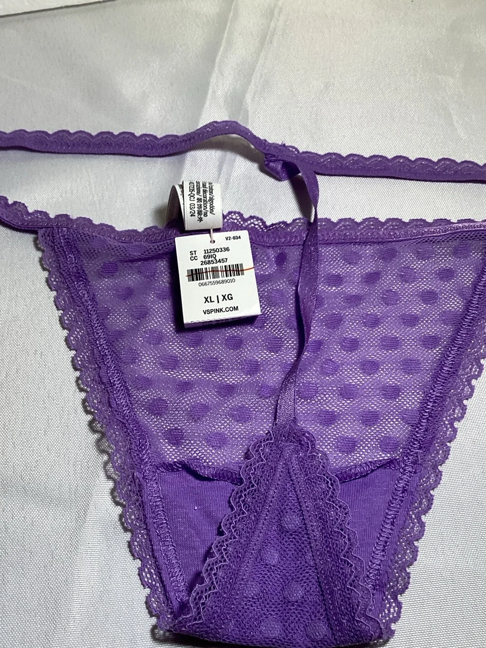 PINK Victoria's Secret Purple Sheer Dotted Lace Thong